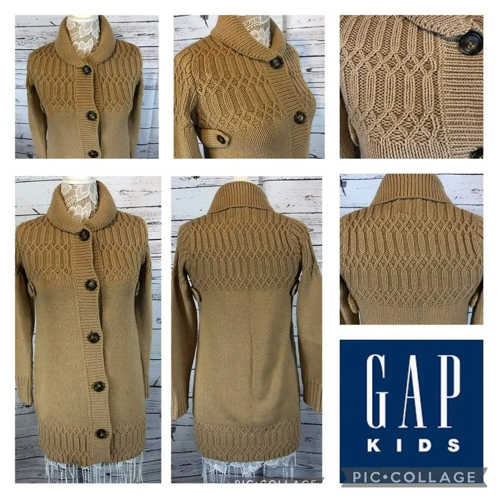 Gap kids cable knit long sweater Cardigan shawl collar size XL